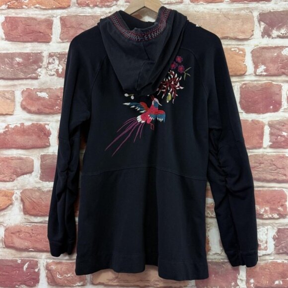 Johnny Was Jacket Women's L Black Embroidered Floral Bird Zip Up Casual Hoodie - Picture 4 of 11